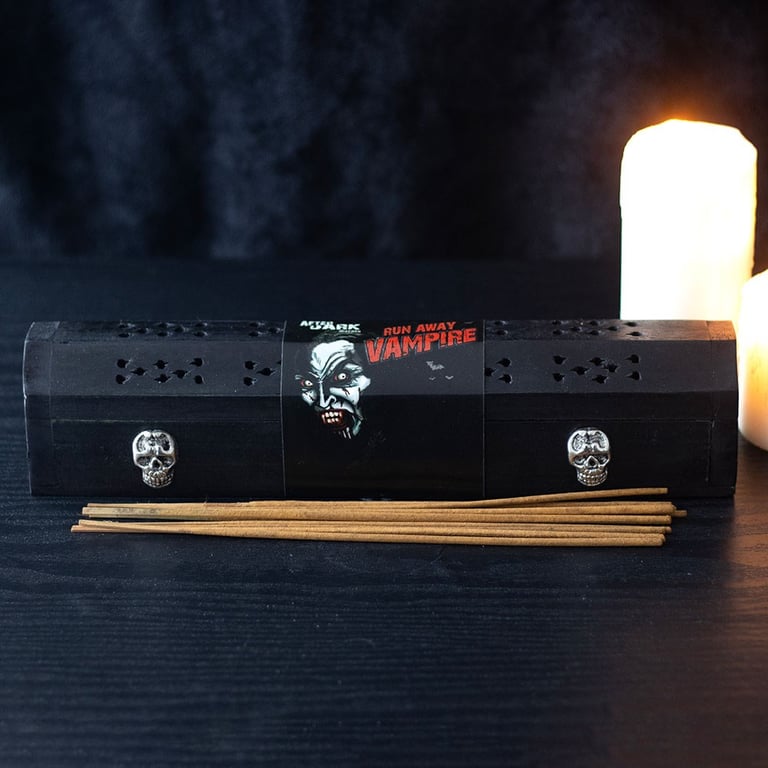 Run Away Vampire Incense Box Set - 10 Sandalwood Sticks & Wooden Holder