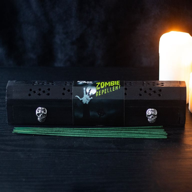 Zombie Repellent Incense Box Set - Jasmine Scented, Silver Skull Accented Home Decor