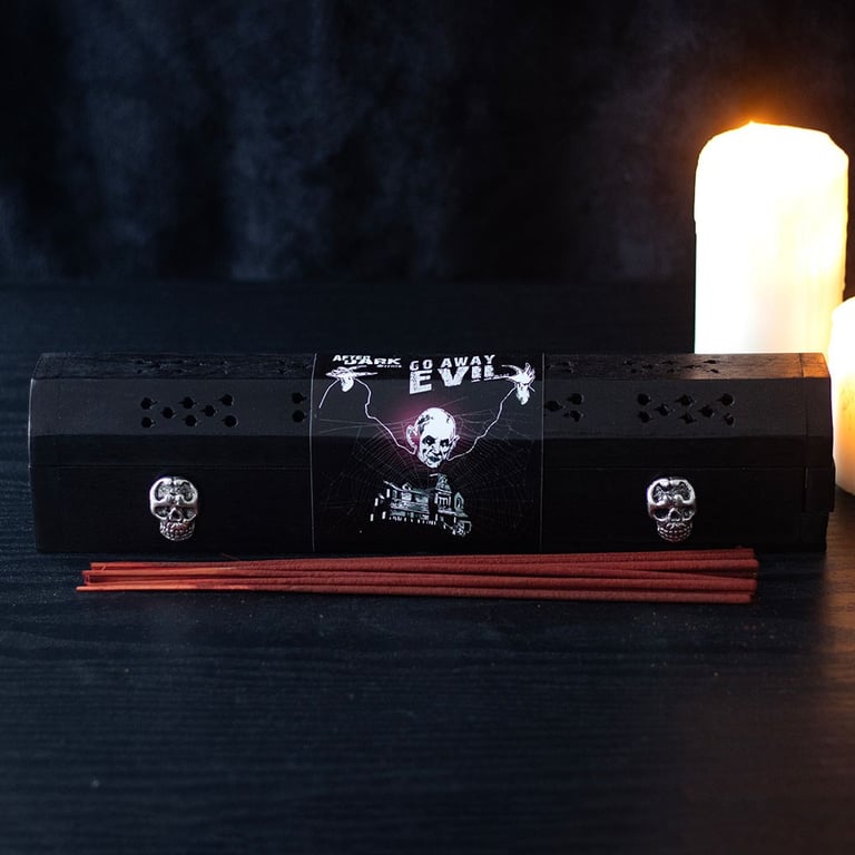 Go Away Evil Incense Box Set - Rose-Scented Demon Repellent Sticks and Wooden Storage Holder