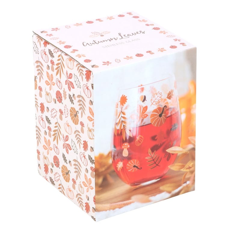 Autumn Leaves and Pumpkins Stemless Glass - Perfect Autumn Decor 550ml Cocktail Glass