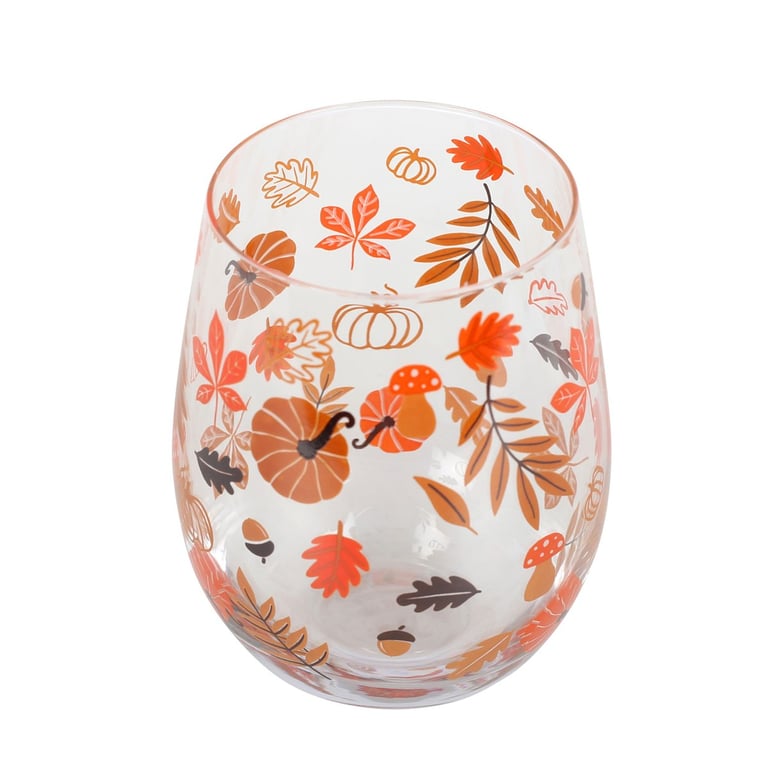 Autumn Leaves and Pumpkins Stemless Glass - Perfect Autumn Decor 550ml Cocktail Glass