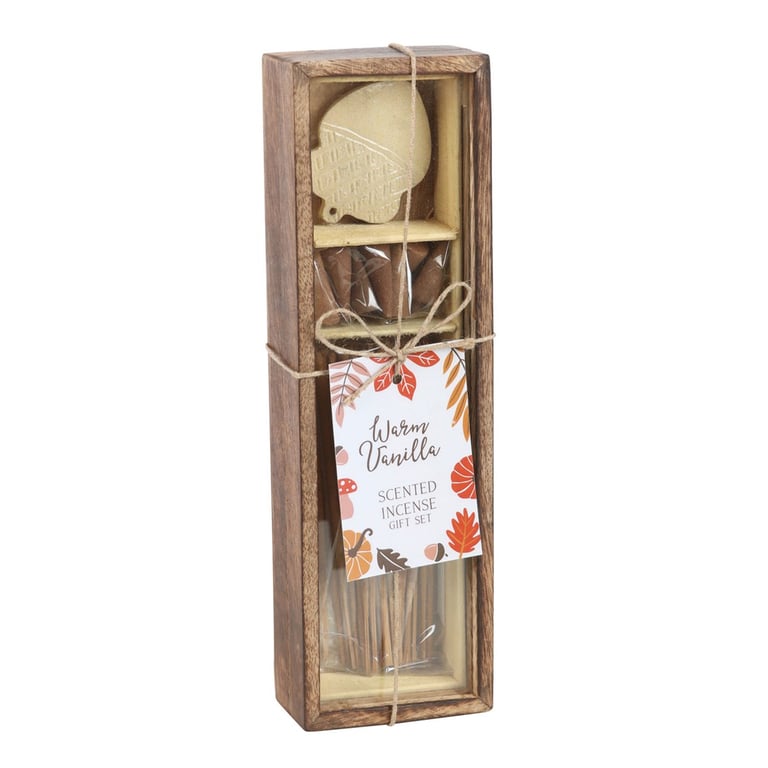 Warm Vanilla Autumn Incense Gift Set - Home Fragrance Set with Acorn Holder