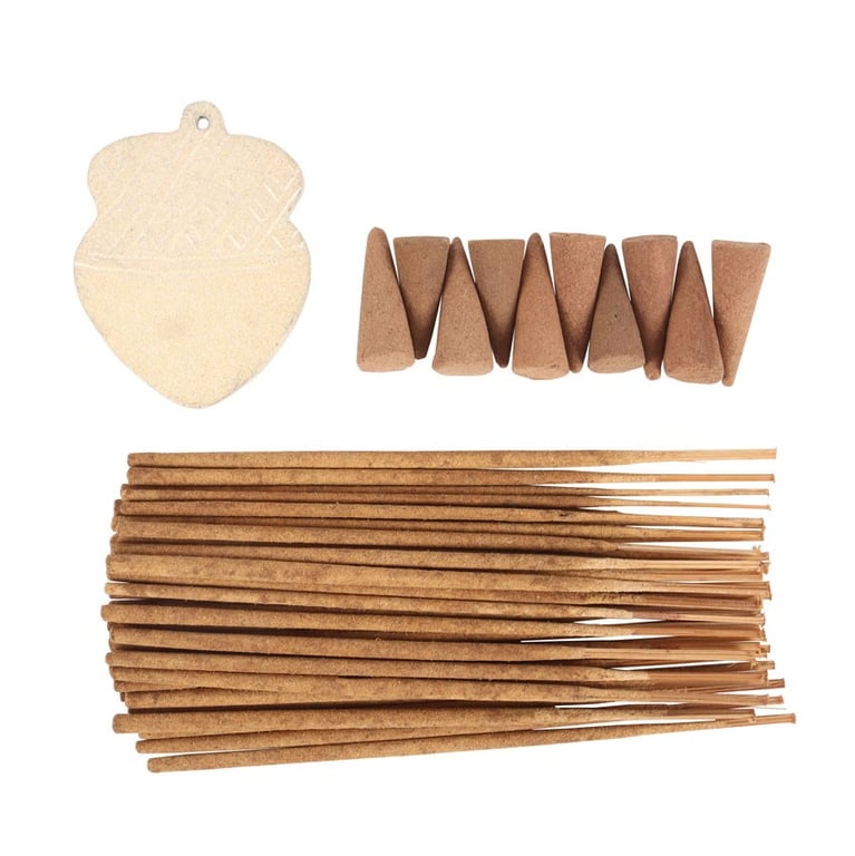 Warm Vanilla Autumn Incense Gift Set - Home Fragrance Set with Acorn Holder