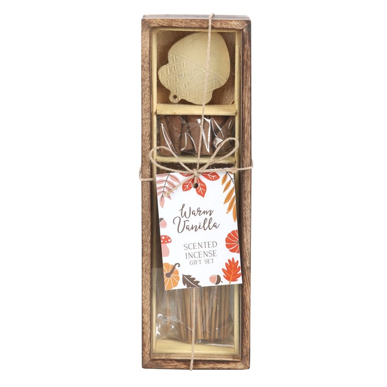 Warm Vanilla Autumn Incense Gift Set - Home Fragrance Set with Acorn Holder