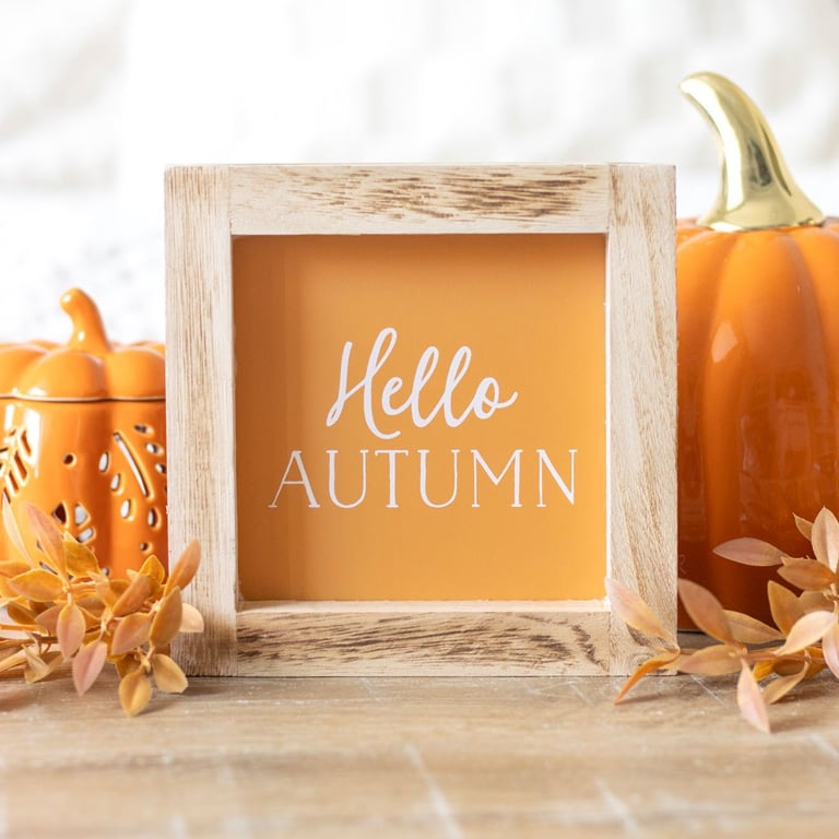 Orange Hello Autumn Wooden Frame Sign - Seasonal Home Decor with Contemporary Design