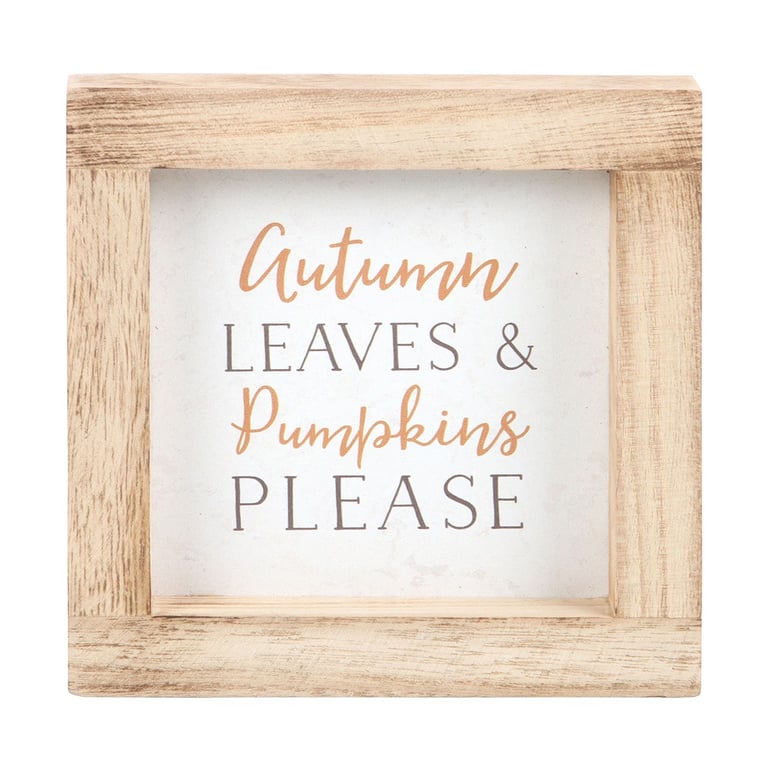 Autumn Leaves & Pumpkins Please Wooden Frame Sign - Charming Home Decor for Autumn Season