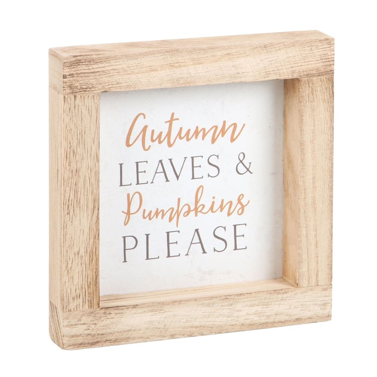 Autumn Leaves & Pumpkins Please Wooden Frame Sign - Charming Home Decor for Autumn Season