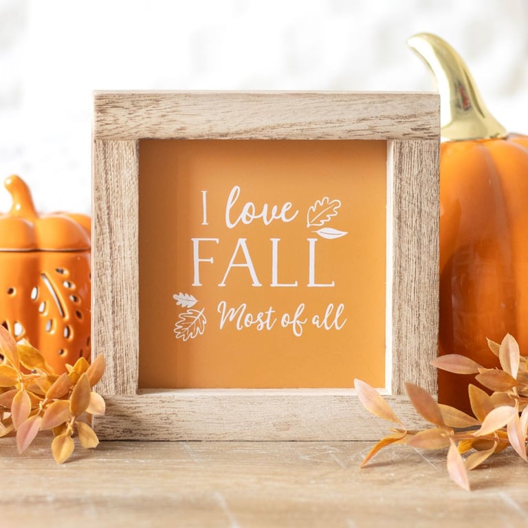 Orange I Love Fall Most of All Wooden Frame Autumn Sign