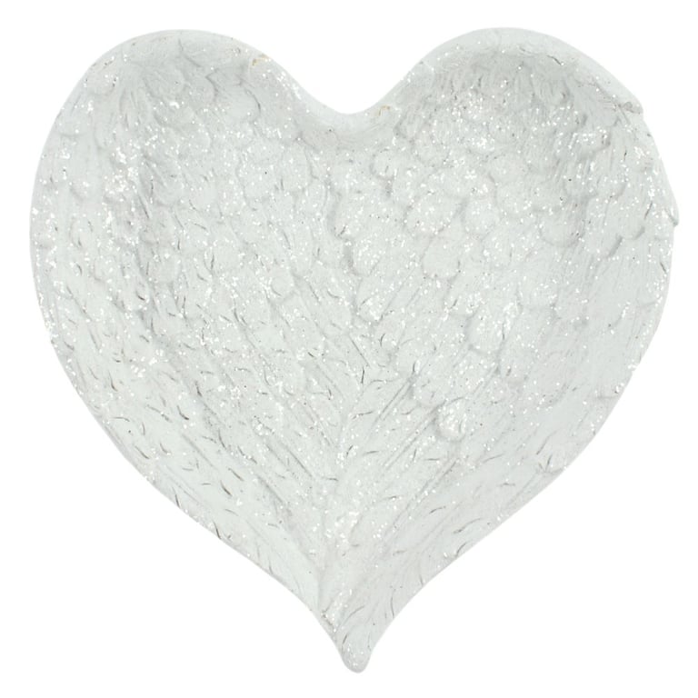 Glitter Heart Shaped Angel Wing Trinket Dish with Clear Sparkly Finish