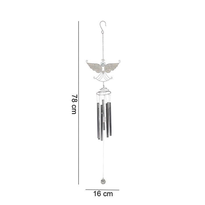 Silver Angel Windchime with White Glitter Wings Home Decor Garden Decoration