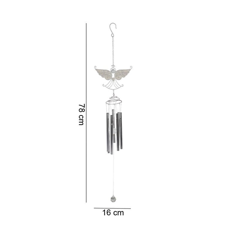Silver Angel Windchime with White Glitter Wings Home Decor Garden Decoration