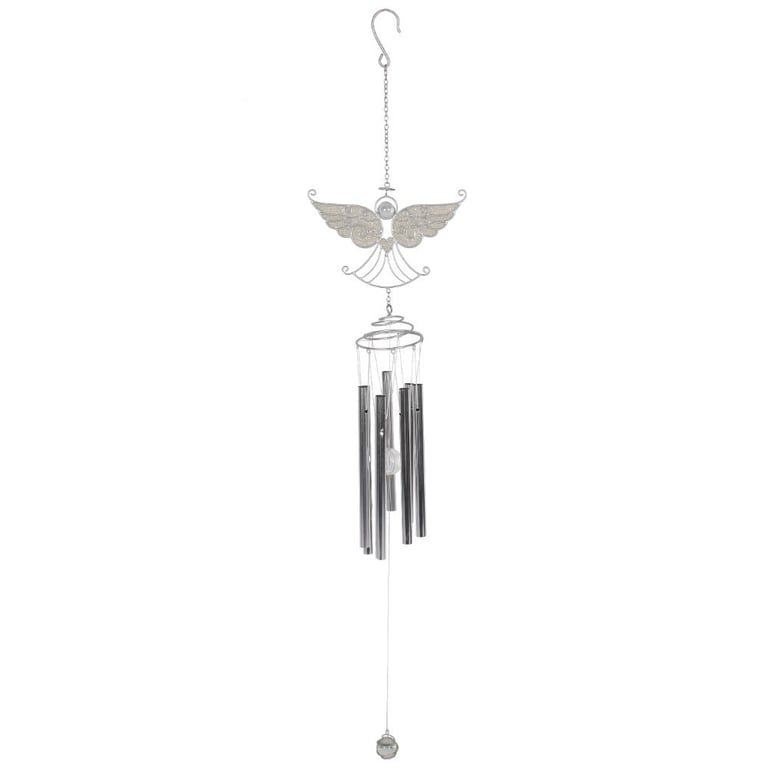 Silver Angel Windchime with White Glitter Wings Home Decor Garden Decoration