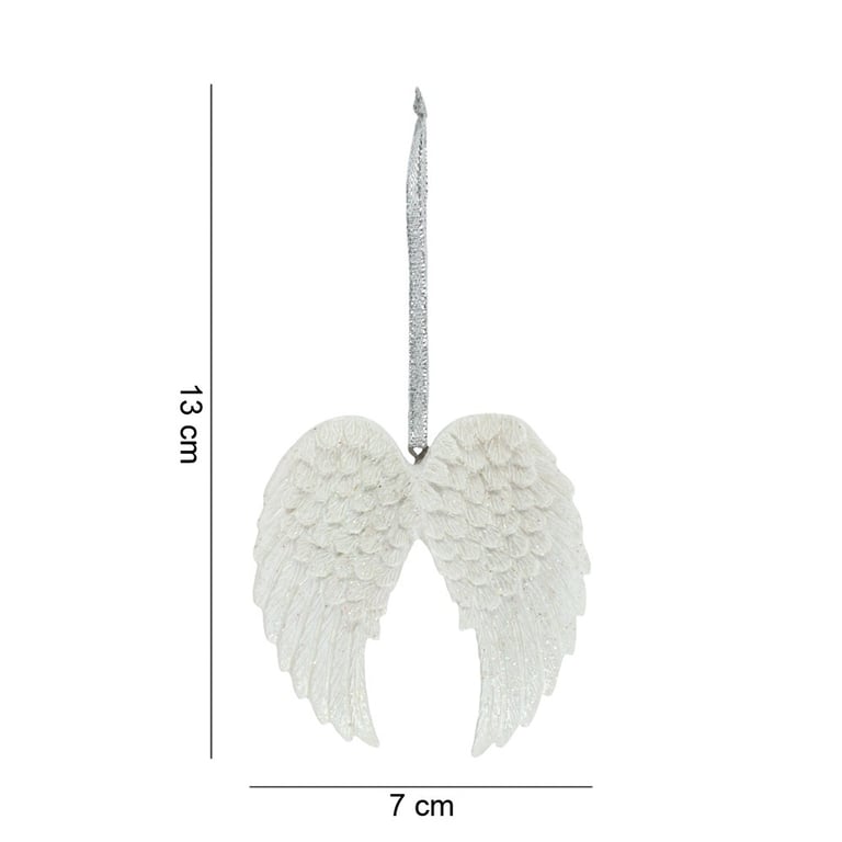Double Glitter Angel Wing Hanging Decoration with Iridescent Sparkle and Silver Ribbon