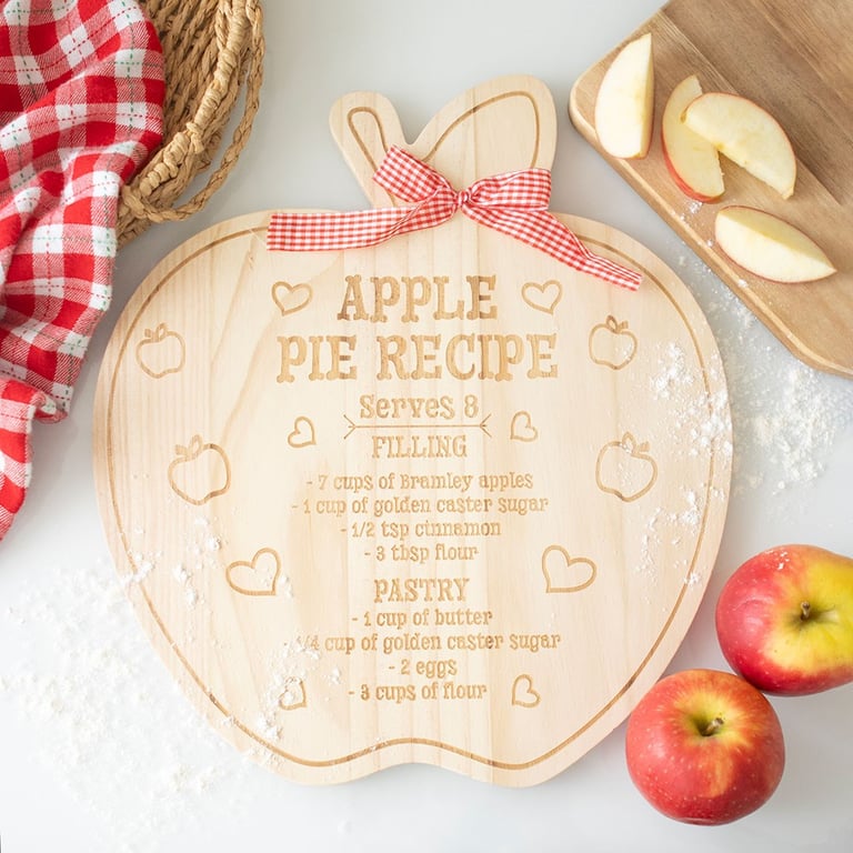 Apple Pie Recipe Wooden Serving Board - Perfect Baking Day Gift for Home Decor