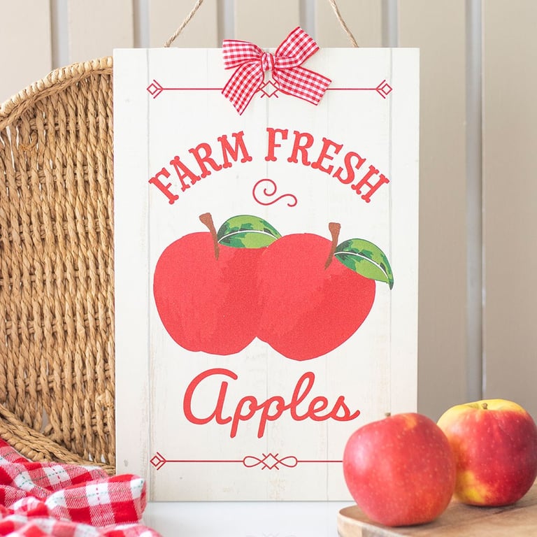 Farm Fresh Apples Rustic Kitchen Sign - Vintage Home Decor Gift