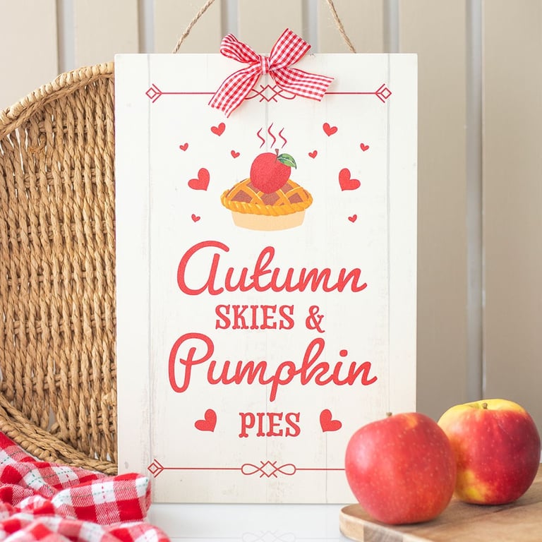 Autumn Skies & Pumpkin Pies Hanging Home Decor Sign