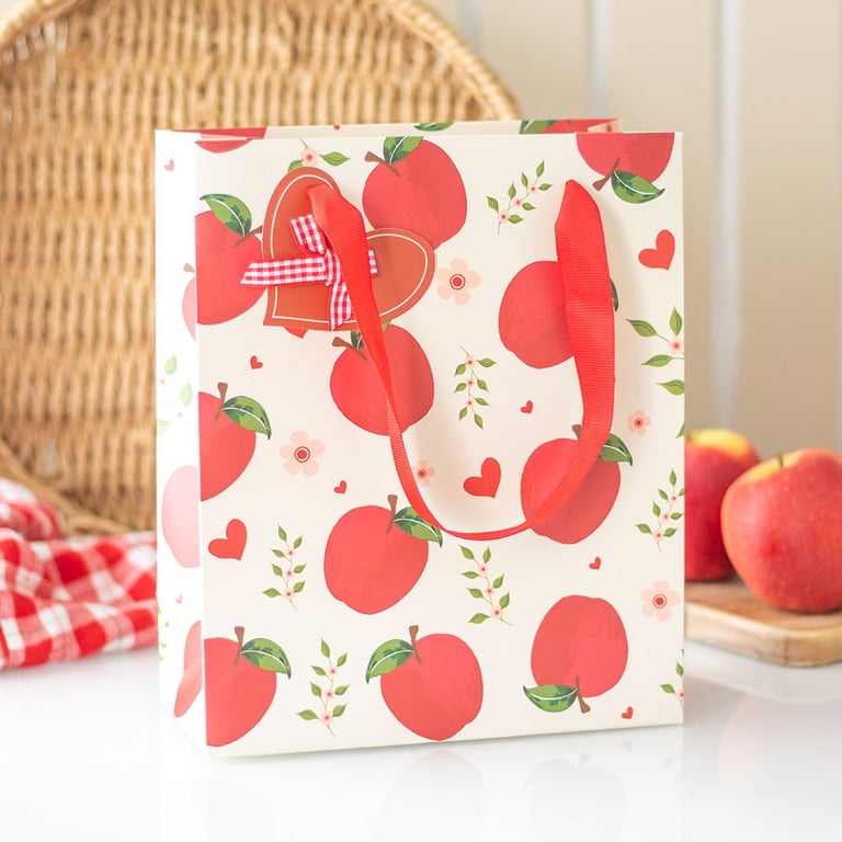 23cm Medium Apple Print Gift Bag with Countryside Charm