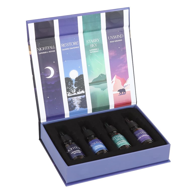 The Sleep Collection Blended Essential Oil Set - 4 Calming Oils for Relaxation and Stress Relief