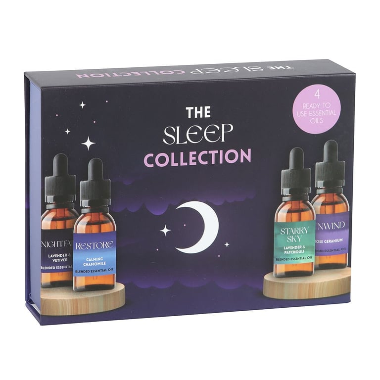 The Sleep Collection Blended Essential Oil Set - 4 Calming Oils for Relaxation and Stress Relief