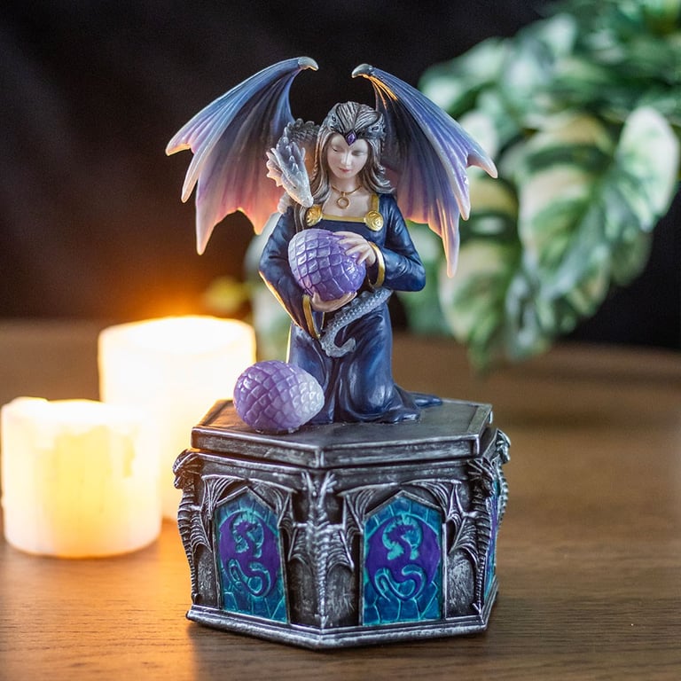 Anne Stokes Dragon Friendship Spring Box - Artistic Treasure Storage Figurine Box