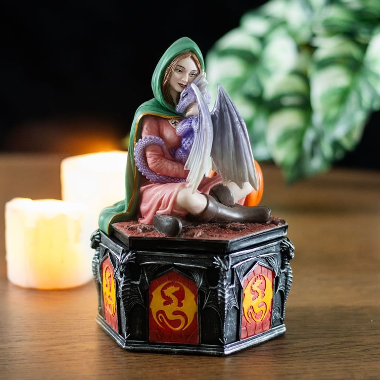 Dragon Friendship Fall Box by Anne Stokes - Resin Art Figurine with Safe Haven Dragon Design