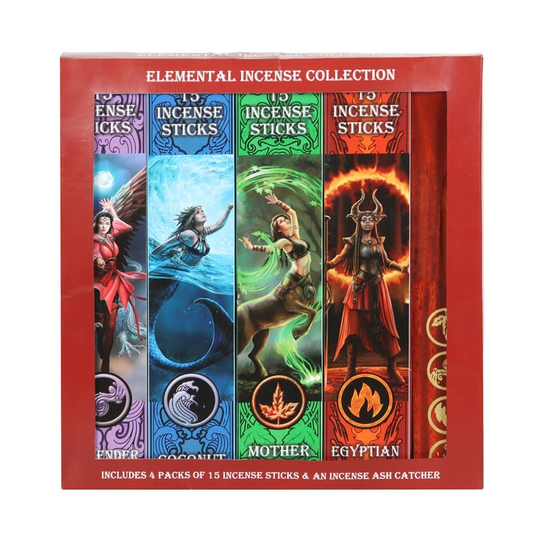 Elemental Incense Stick Collection by Anne Stokes - 4 Elements, 60 Sticks & Ash Catcher