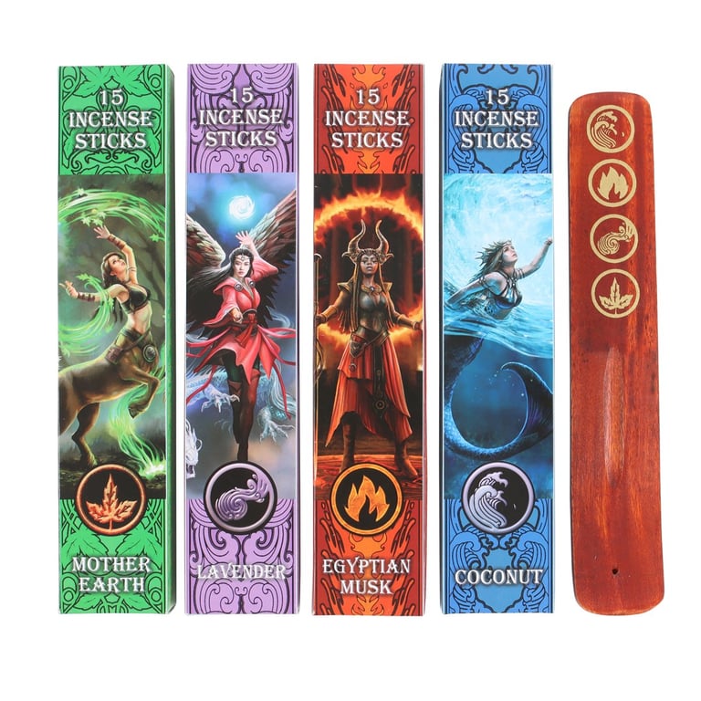 Elemental Incense Stick Collection by Anne Stokes - 4 Elements, 60 Sticks & Ash Catcher