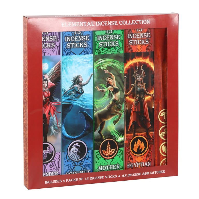 Elemental Incense Stick Collection by Anne Stokes - 4 Elements, 60 Sticks & Ash Catcher
