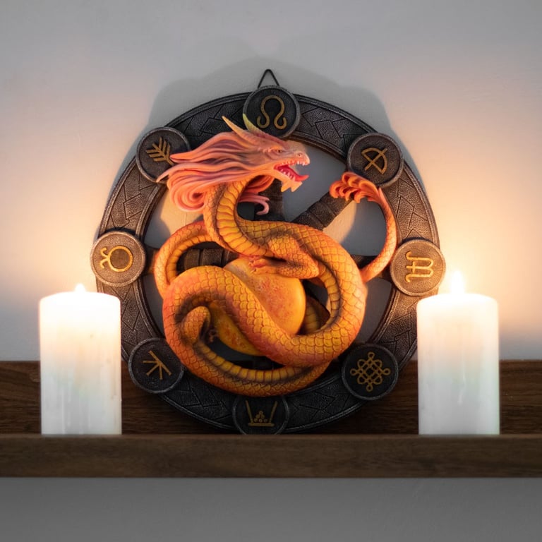 Anne Stokes Litha Dragon Resin Wall Plaque - Summer Solstice Sabbat Artwork