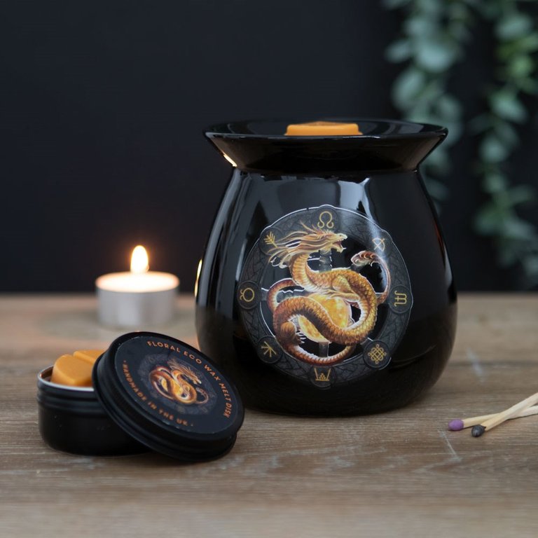 Anne Stokes Litha Dragon Wax Melt Burner Gift Set - High Quality Oil Burner with Scented Candle and Artwork by Anne Stokes