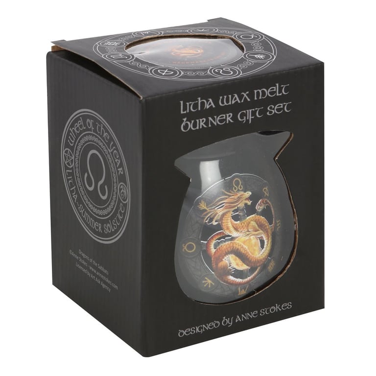 Anne Stokes Litha Dragon Wax Melt Burner Gift Set - High Quality Oil Burner with Scented Candle and Artwork by Anne Stokes