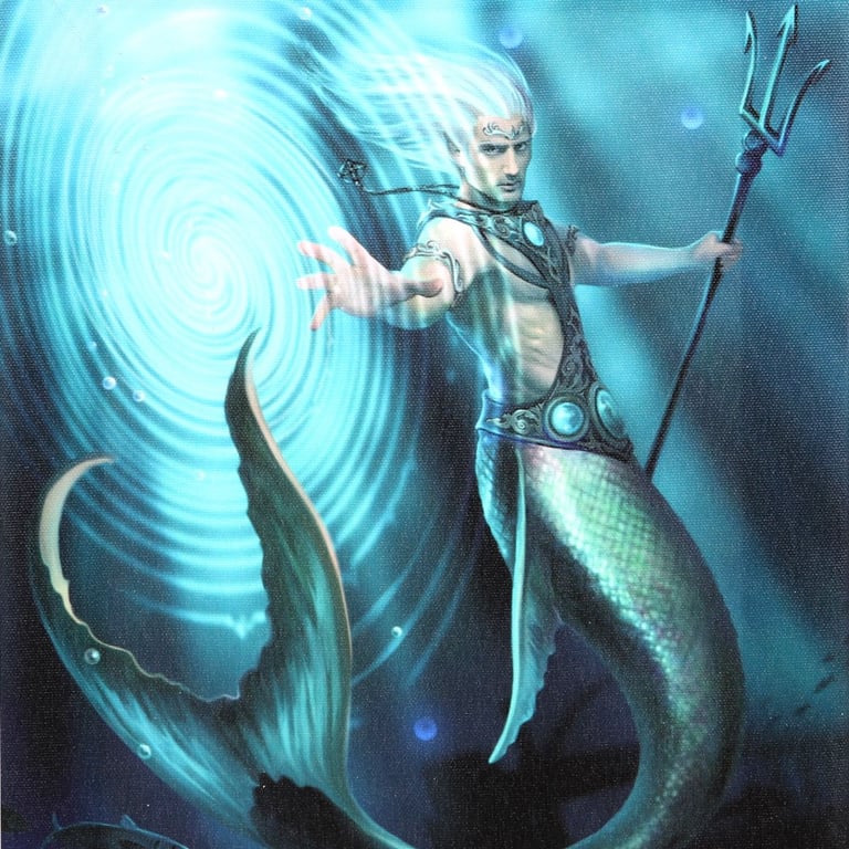 Water Elemental Wizard Canvas Wall Plaque by Anne Stokes