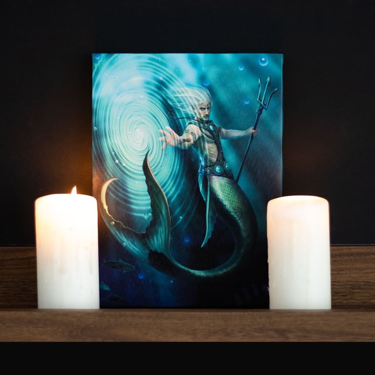 Water Elemental Wizard Canvas Wall Plaque by Anne Stokes