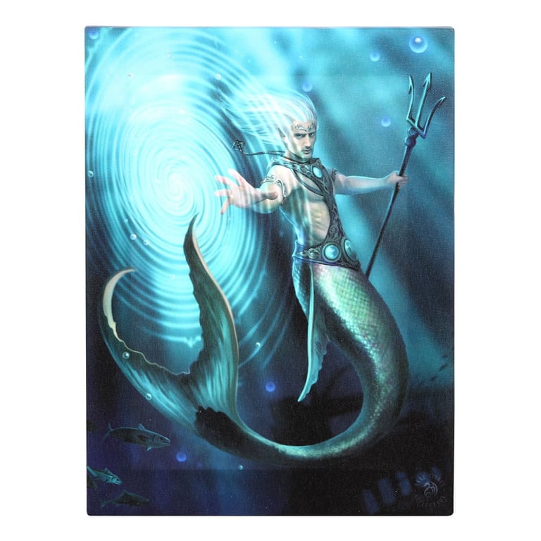 Water Elemental Wizard Canvas Wall Plaque by Anne Stokes
