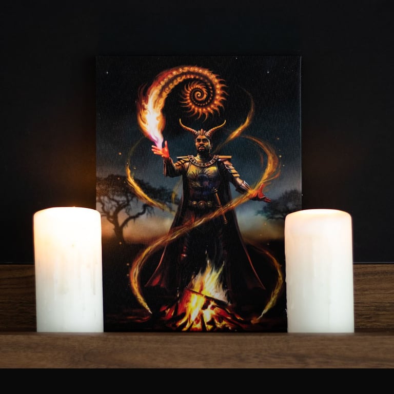 19x25cm Fire Element Wizard Canvas Plaque by Anne Stokes - High-Quality Artwork from Elemental Magic Series