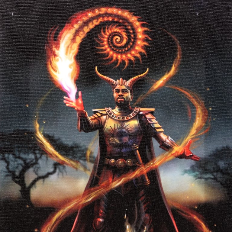 19x25cm Fire Element Wizard Canvas Plaque by Anne Stokes - High-Quality Artwork from Elemental Magic Series