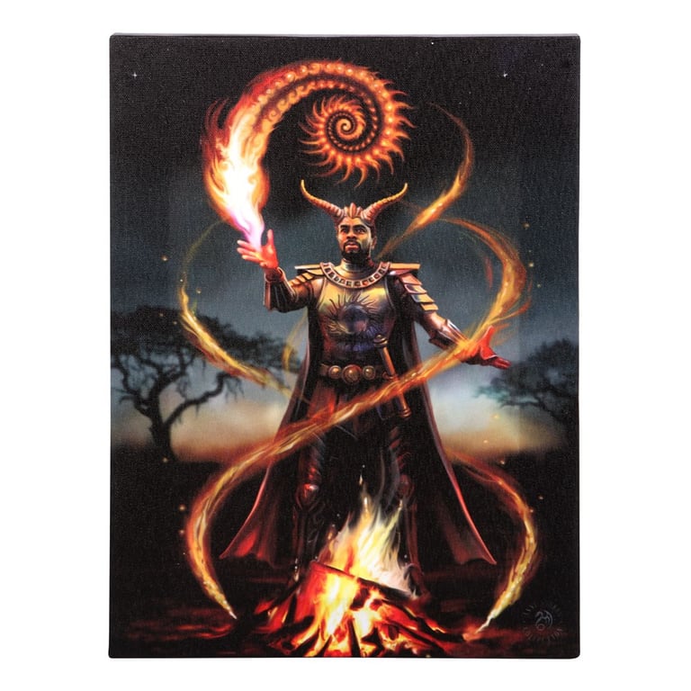 19x25cm Fire Element Wizard Canvas Plaque by Anne Stokes - High-Quality Artwork from Elemental Magic Series