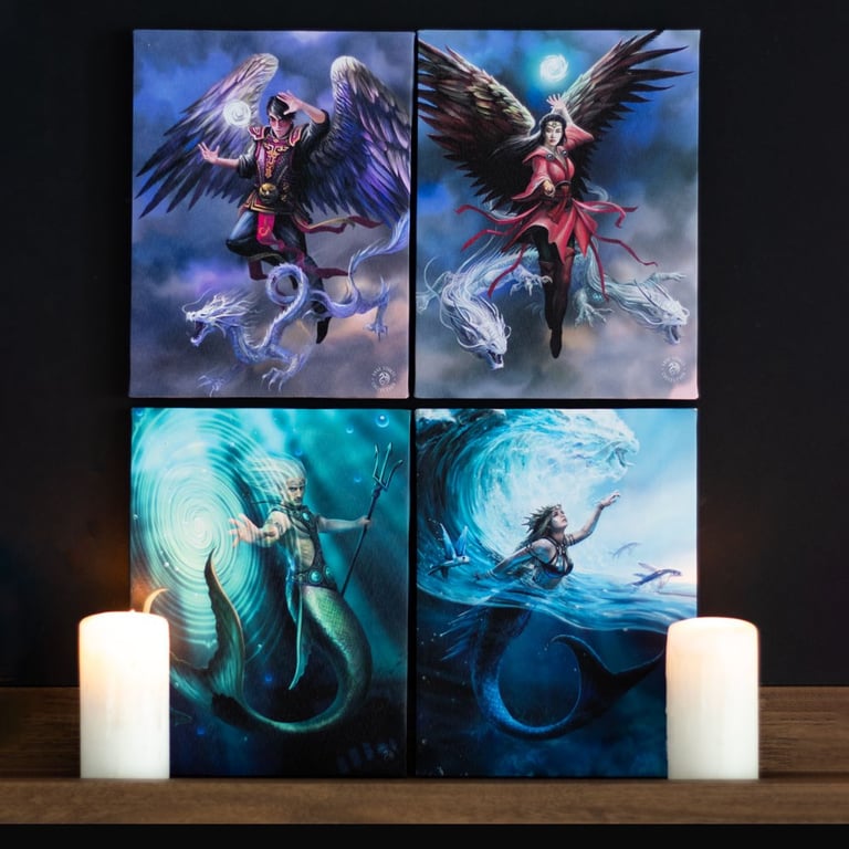 19x25cm Air Element Sorceress Canvas Plaque by Anne Stokes - Elemental Magic Wall Art Home Decor