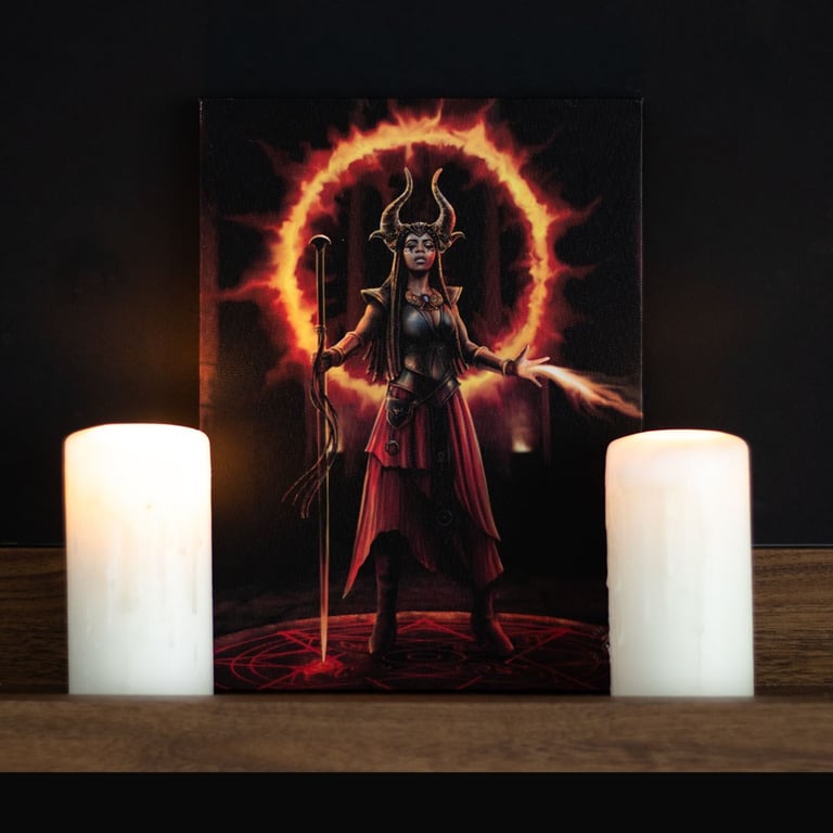 Fire Elemental Sorceress 25x19cm Canvas Plaque by Anne Stokes - Elemental Magic Art Series