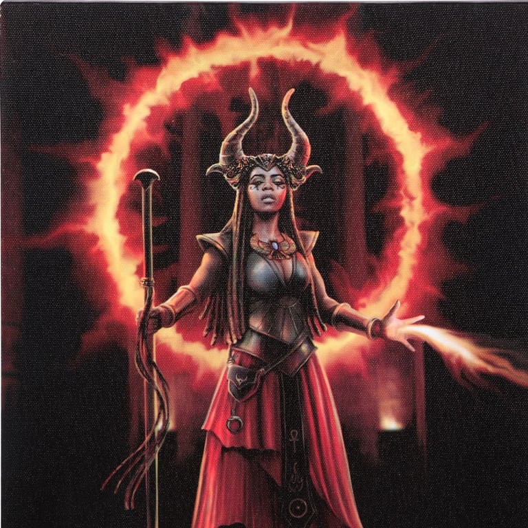 Fire Elemental Sorceress 25x19cm Canvas Plaque by Anne Stokes - Elemental Magic Art Series