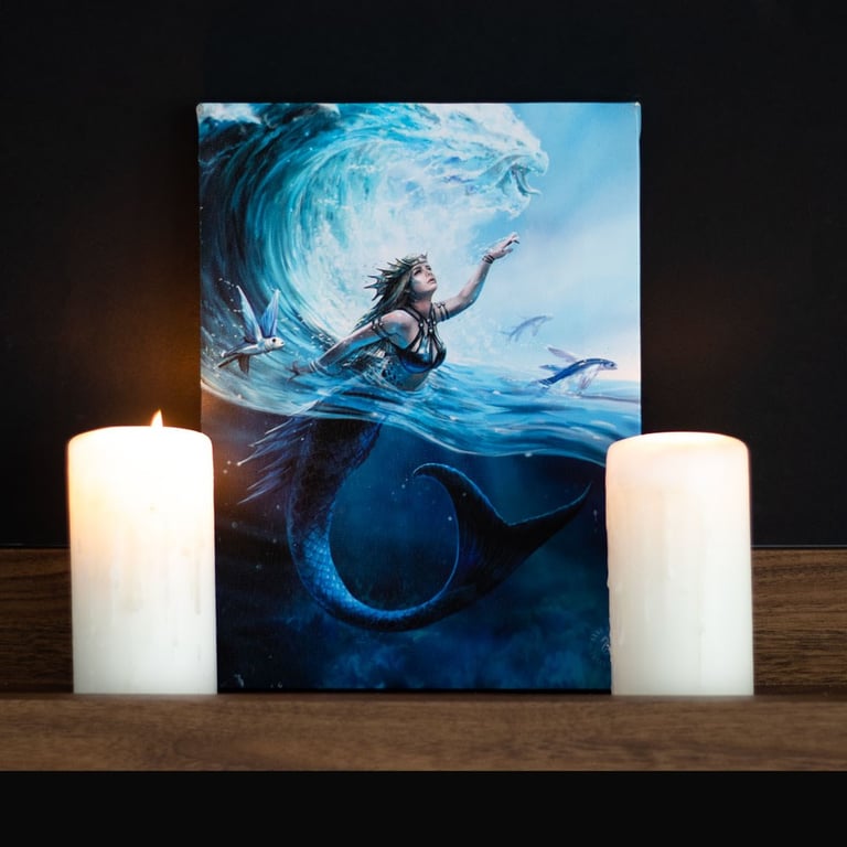 Water Element Sorceress Canvas Plaque by Anne Stokes - Elemental Magic Series Artwork