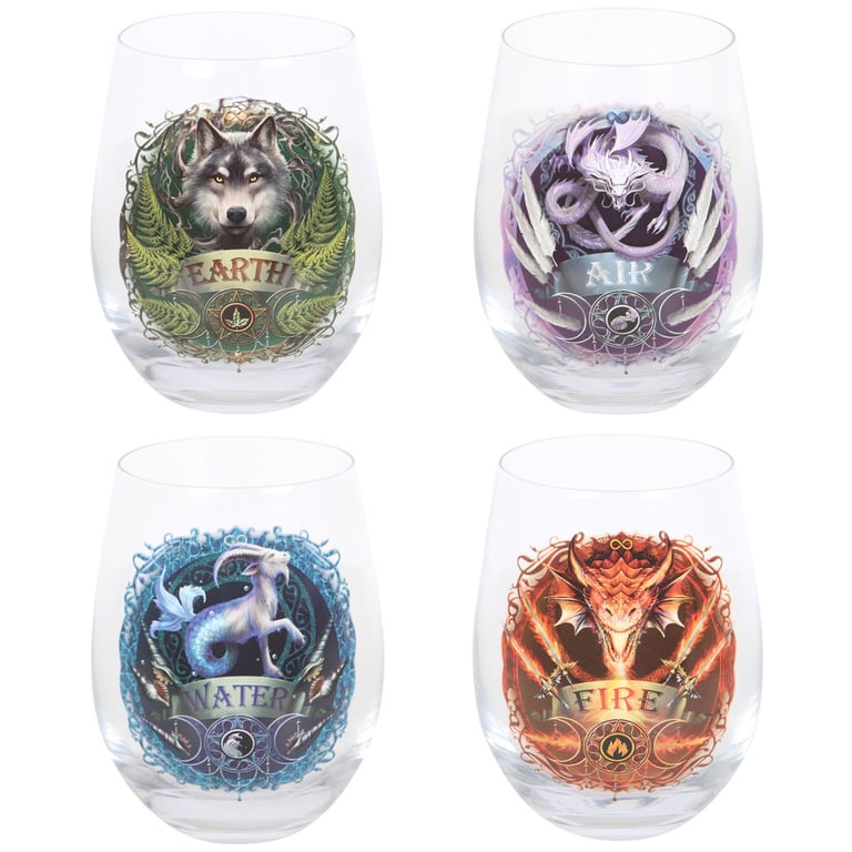 Anne Stokes Elemental 4-Piece Stemless Wine Glasses Set