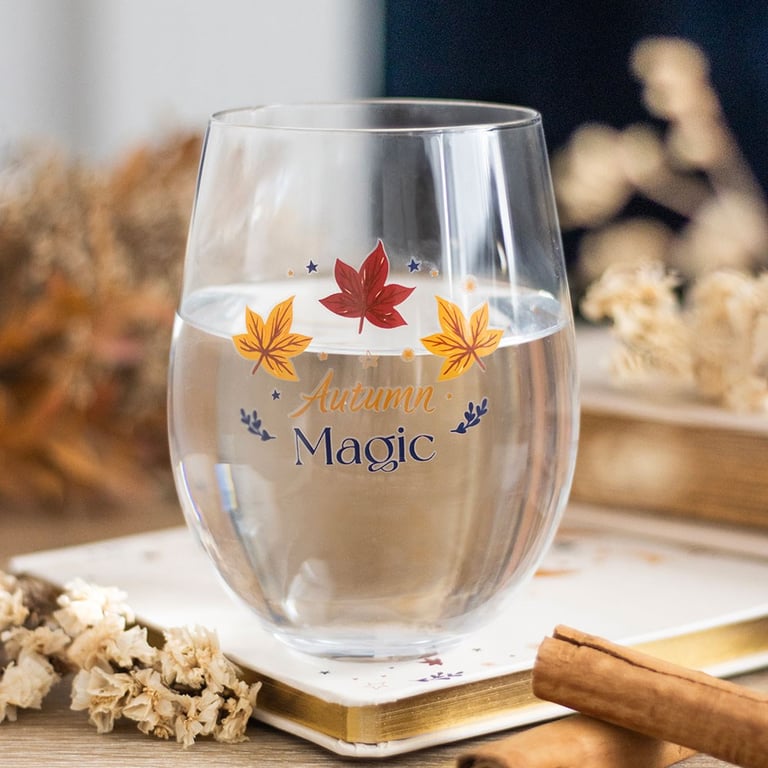 Autumn Magic 500ml Stemless Glass - Golden Star Wine or Spiced Cider Glassware