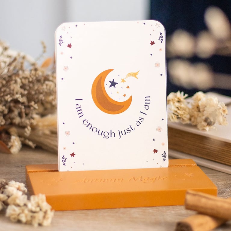 Autumn Magic Affirmation Cards with Wooden Stand - Daily Inspiration and Positivity Gift
