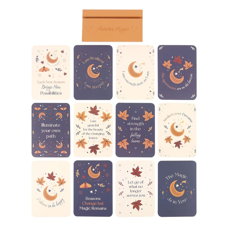 Autumn Magic Affirmation Cards with Wooden Stand - Daily Inspiration and Positivity Gift