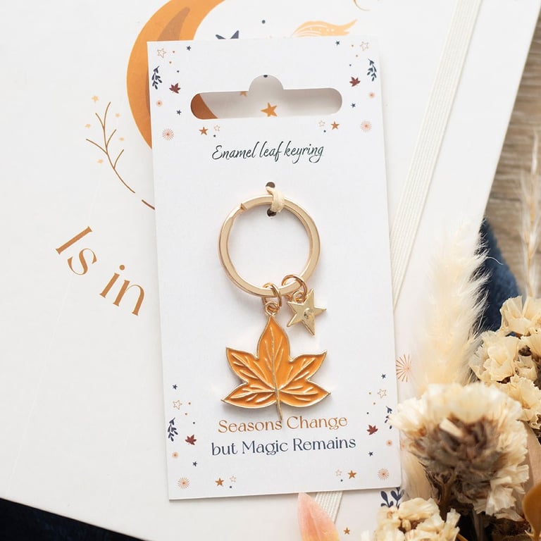 Autumn Magic Enamel Leaf Stainless Steel Keyring