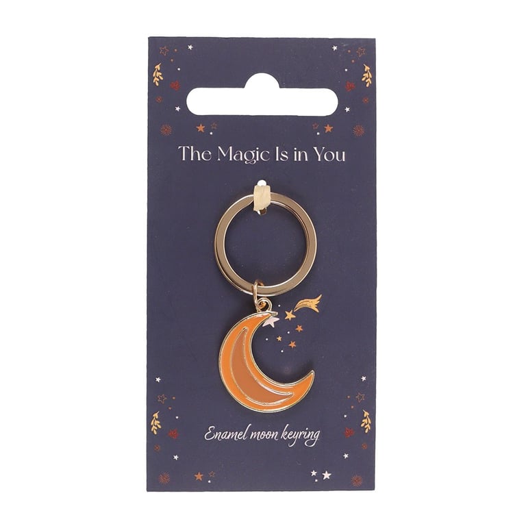 Autumn Magic Enamel Moon Keyring - Celestial Stainless Steel Fob