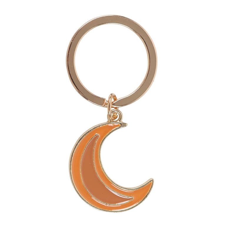 Autumn Magic Enamel Moon Keyring - Celestial Stainless Steel Fob