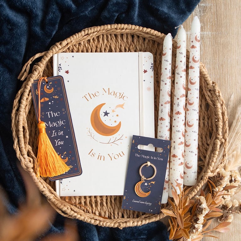 Autumn Magic Enamel Moon Keyring - Celestial Stainless Steel Fob