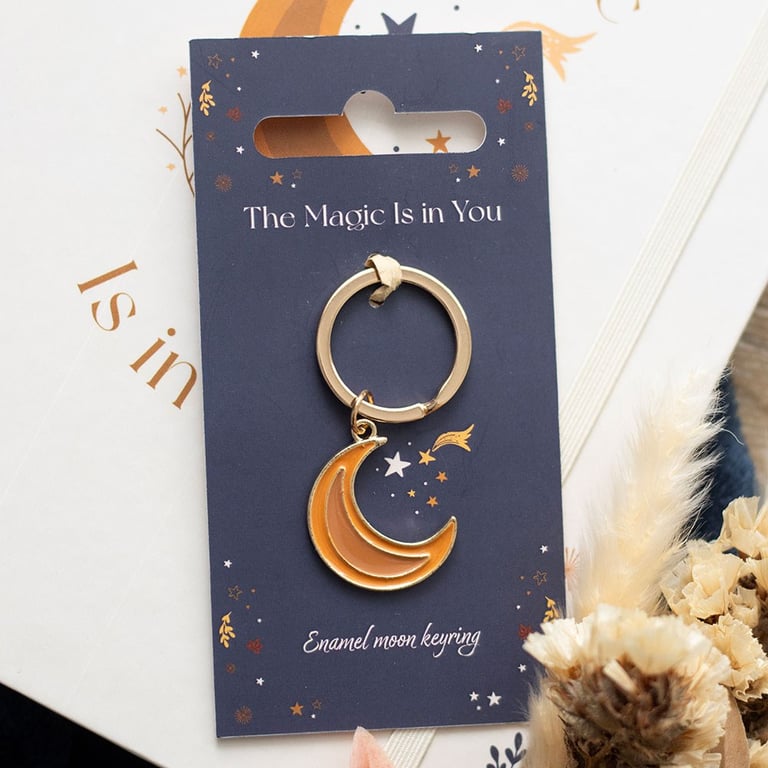 Autumn Magic Enamel Moon Keyring - Celestial Stainless Steel Fob